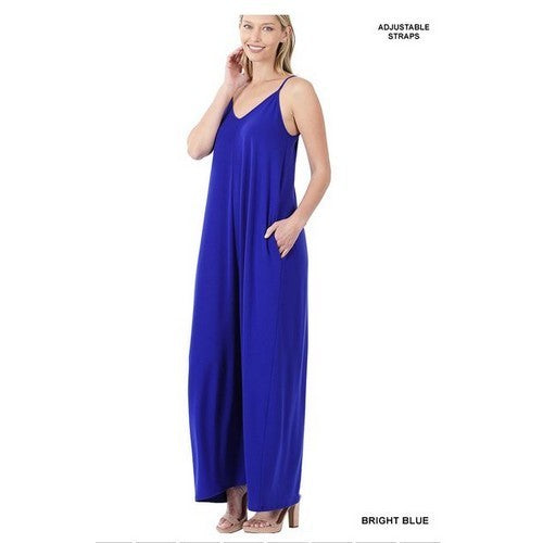RS-1024AB V-Neck Cami Maxi Dress With Side Pockets Bright Blue