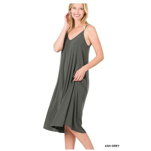 RD-1844AB V-Neck Cami Knee Length Dress Ash Grey