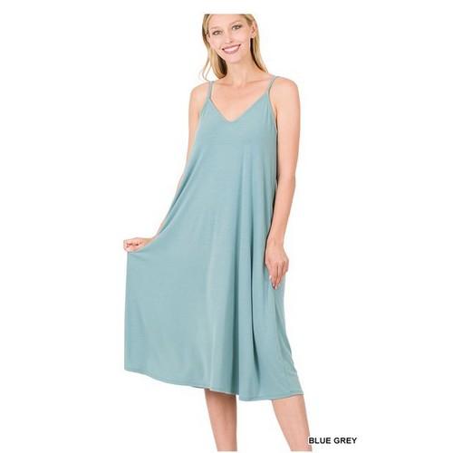 RD-1844AB V-Neck Cami Knee Length Dress Blue Grey