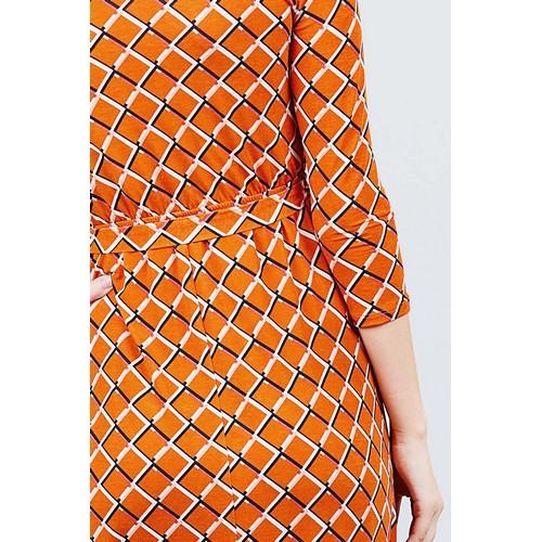 V-Neck Wrap Midi Dress Orange Print