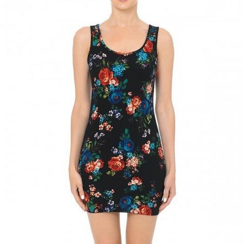 67583-1 Floral Print Bodycon Dress Black
