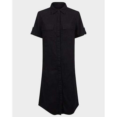 Linen Blend Shirt Dress Black