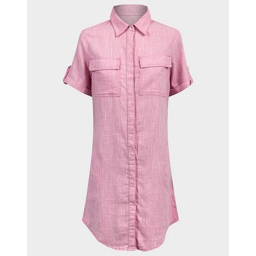 Plus Size Linen Blend Shirt Dress Pink