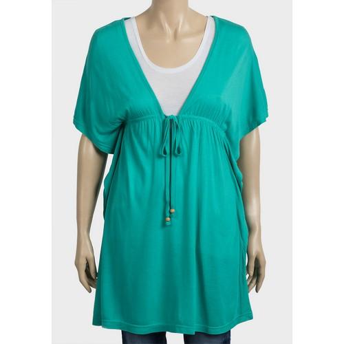 Plus Size Tie V-Neck Batwing Top Green