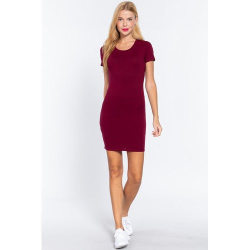 400572 Cotton Jersey Mini Dress Burgundy