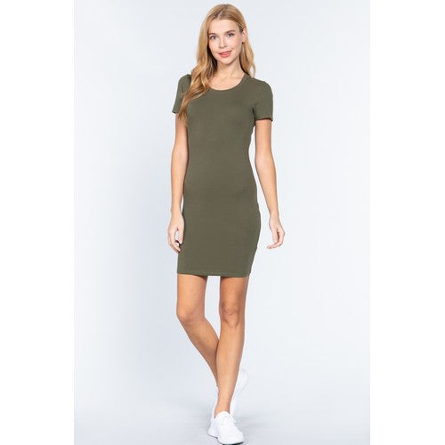 400572 Cotton Jersey Mini Dress Olive Green
