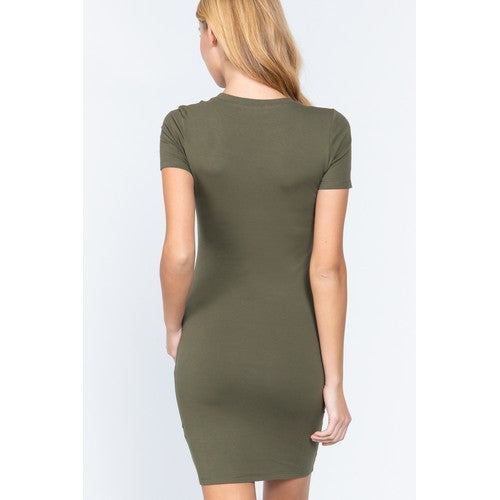 Cotton Jersey Mini Dress Olive Green