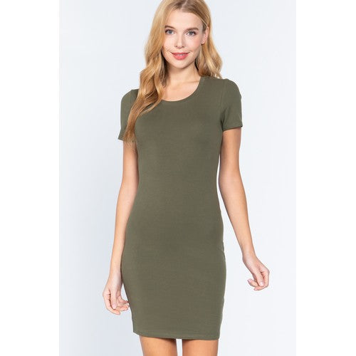 Cotton Jersey Mini Dress Olive Green