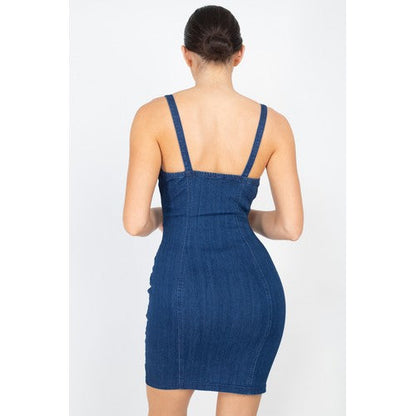 Zip Front Cami Denim Dress Dark Denim