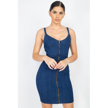 HMD12023 Zip Front Cami Denim Dress Dark Denim