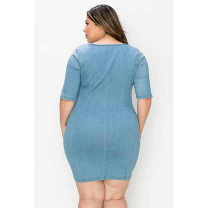 Plus Size Square Neck Denim Dress Medium Denim