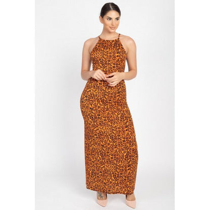 ID4728-SR579 Leopard Print Maxi Dress Rust