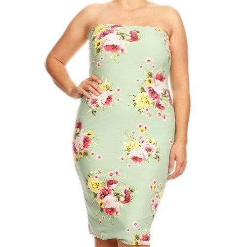 PSHD6231 Plus Size Floral Tube Dress Mint