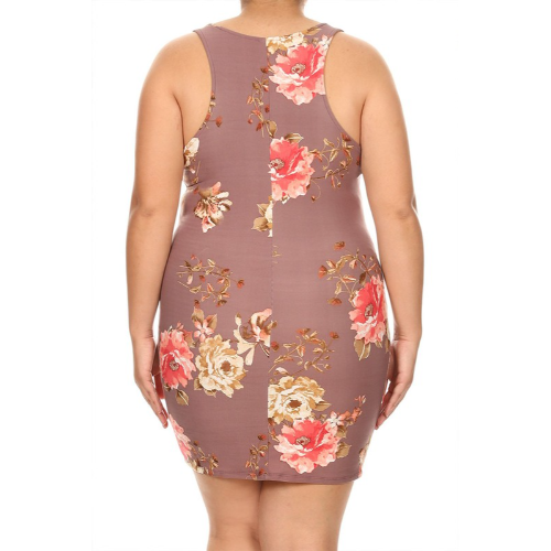 Plus Size Floral Bodycon Dress Mauve