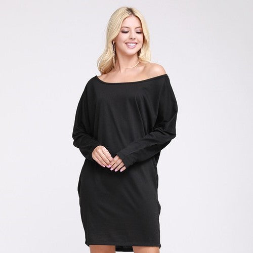 CWDSD519-P Plus Size Off Shoulder Drape Dress Black