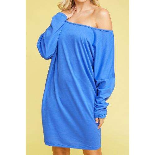 Plus Size Off Shoulder Drape Dress Blue