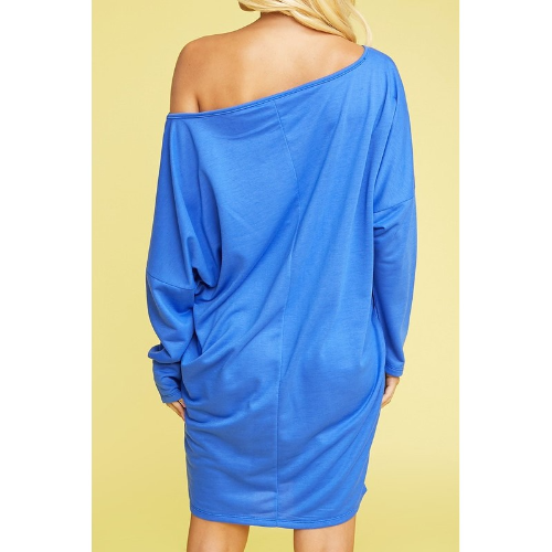 Plus Size Off Shoulder Drape Dress Blue