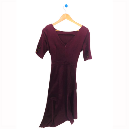 Edie B Button Detail Dress Burgundy