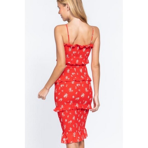 Ruffle Smock Dress Red Floral