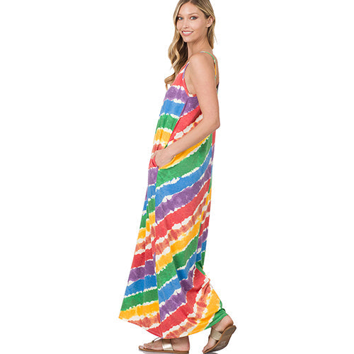French Terry Tie Dye Cami Maxi Dress Rainbow