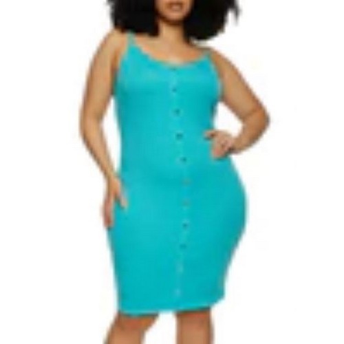 0029562147 Plus Size Snap Button Front Detail Cami Dress Green