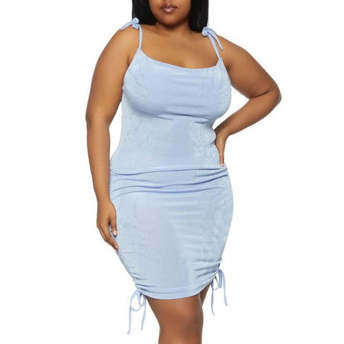 0029550480 Plus Size Shimmer Knit Tie Strap Cami Dress Baby Blue
