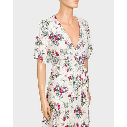 Inside Angel Sleeve Floral Wrap Dress Ivory