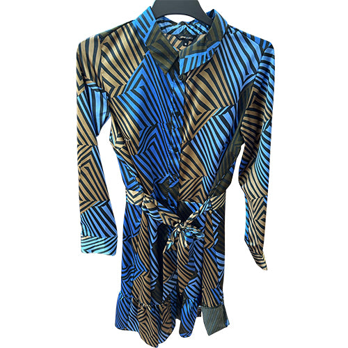 Peacocks Satin Zig Zag Shirt Dress Blue