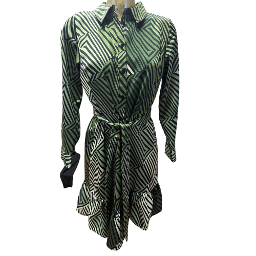 Peacocks Satin Zig Zag Shirt Dress Green