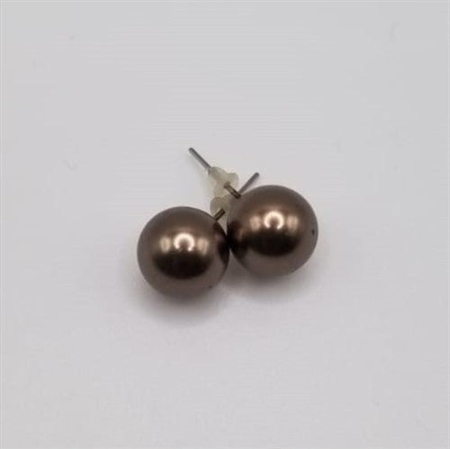 Small Pearl Stopper Stud Earring Brown