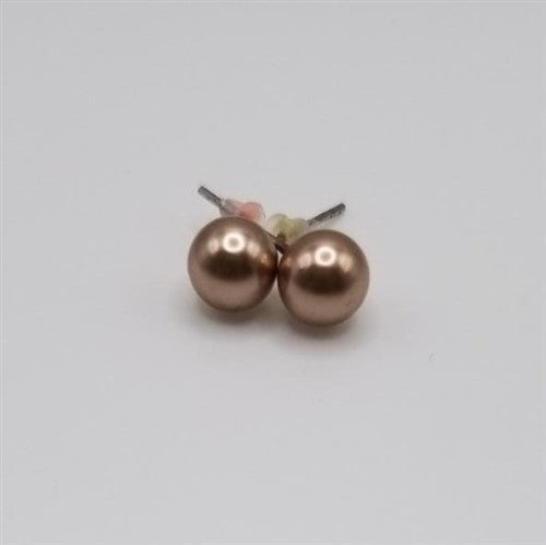 Small Pearl Stopper Stud Earring Bronze