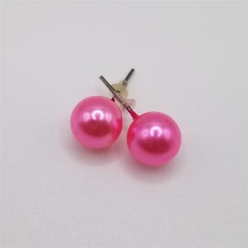 Small Pearl Stopper Stud Earring Hot Pink