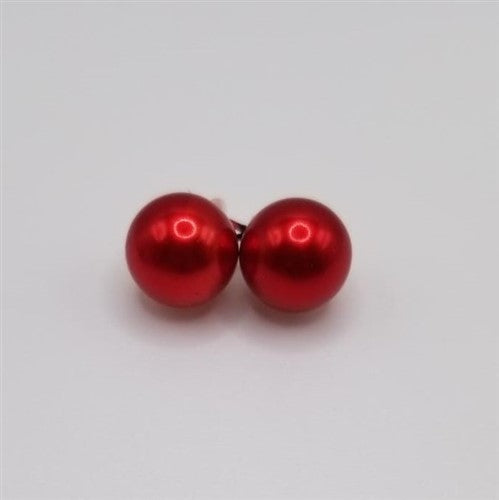 Small Pearl Stopper Stud Earring Red