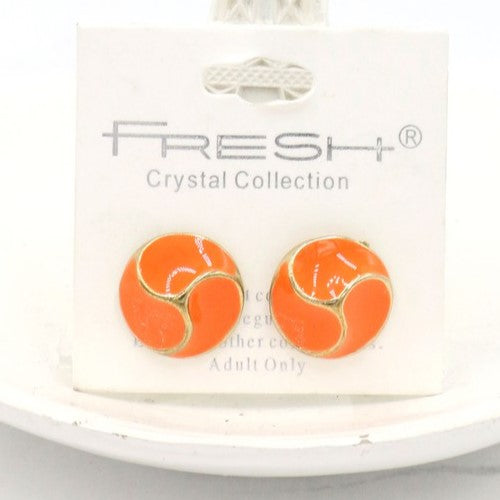 Gold Enamel Stopper Stud Earring Neon Orange