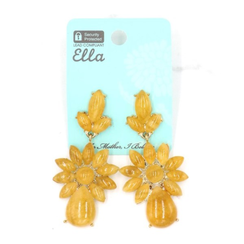 Stone Flower Drop Earrings Yellow