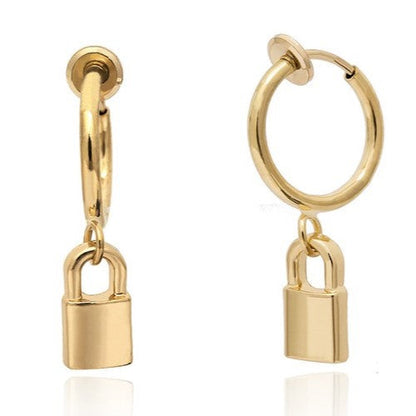 CWAJE008 Small Padlock Hoop Earrings Gold