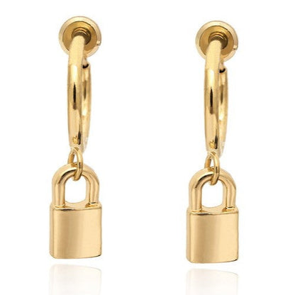 Small Padlock Hoop Earrings Gold