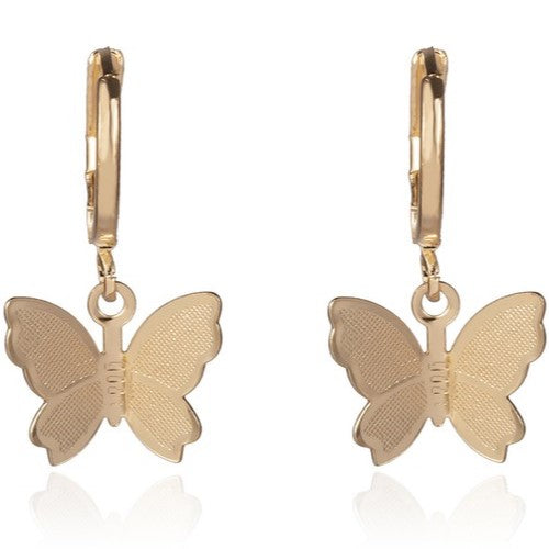 CWAJE009 Butterfly Pendant Small Hoop Earrings Gold