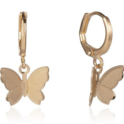 Butterfly Pendant Small Hoop Earrings Gold