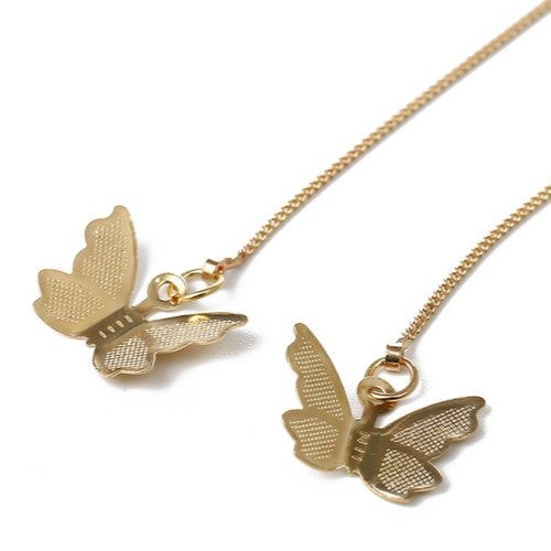 Longline Butterfly Drop Earrings Gold