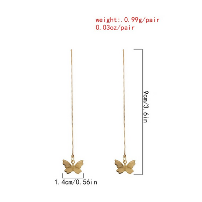 Longline Butterfly Drop Earrings Gold