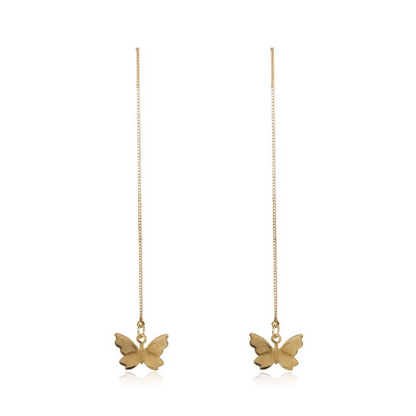 CWAJE029 Longline Butterfly Drop Earrings Gold