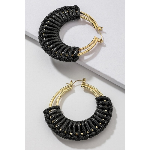 Luxury Woven Gold Hoop Earrings Black