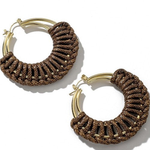 CWAJE141 Luxury Woven Gold Hoop Earrings Coffee