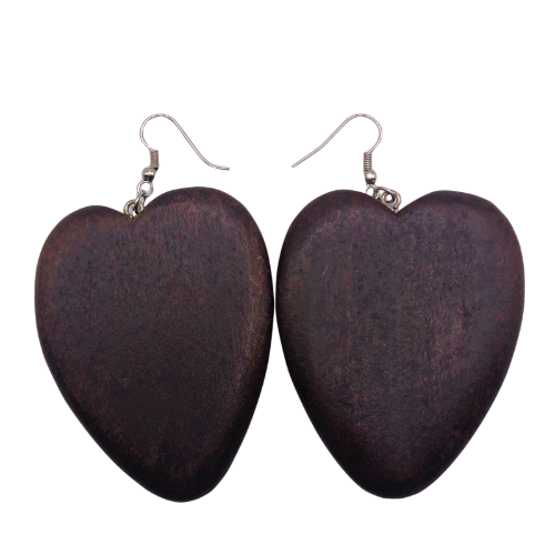 Wooden Heart Earring in Dark Brown