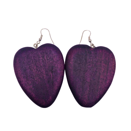 Wooden Heart Earring in Purple