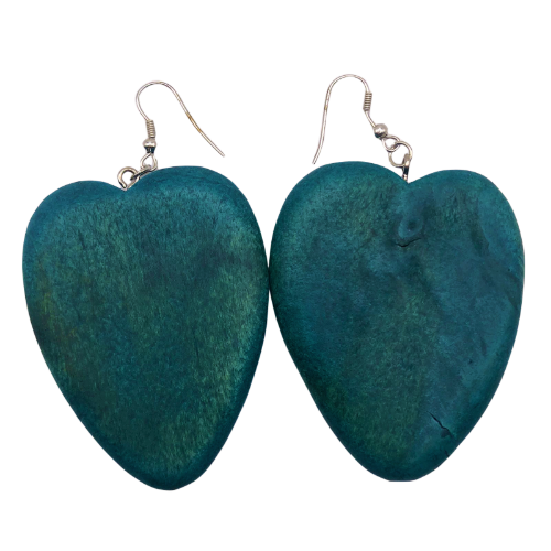 Wooden Heart Earring in Teal