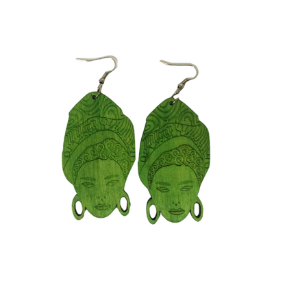 Headwrap Lady Wooden Earring