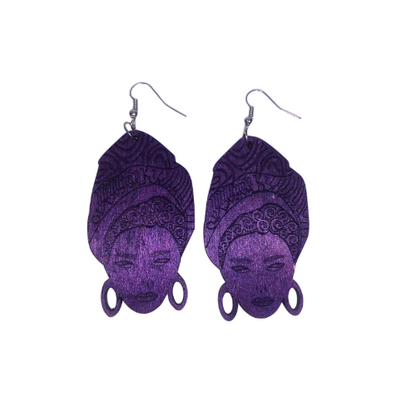 Headwrap Lady Wooden Earring