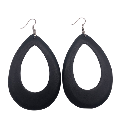 Wooden Cut-Out Teardrop Earring Black